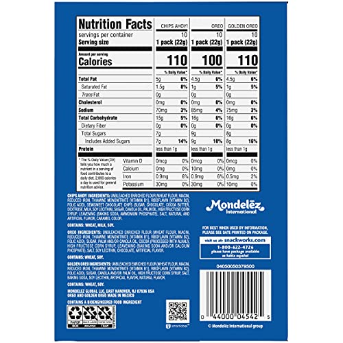 Nabisco Sweet Treats Cookie Variety Pack OREO, OREO Golden and CHIPS AHOY!, 30 Snack Packs (2 Cookies Per Pack)