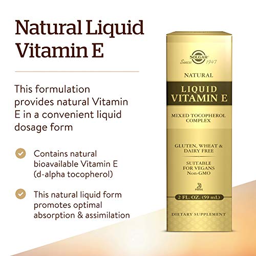 Solgar Liquid Vitamin E (with dropper), 2 fl. oz. - Antioxidant, Skin and Immune Support, Overall Health - Natural, Liquid Vitamin E - Non-GMO, Vegan, Gluten Free, Dairy Free, Kosher - 118 Servings