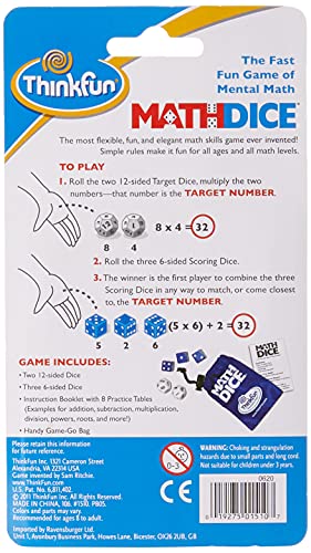 ThinkFun Math Dice Fun Game that Teaches Mental Math Skills to Kids Age 8 and Up