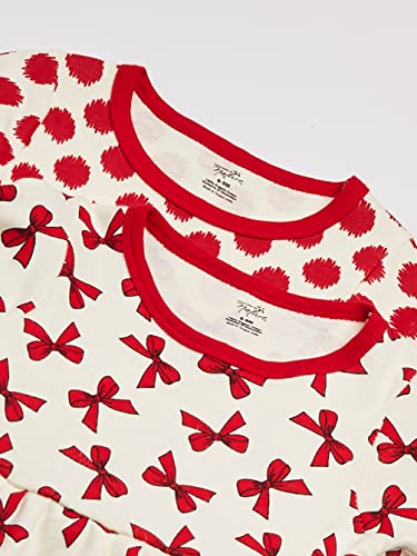 Touched by Nature Girls, Toddler, Baby and Womens Organic Cotton Short-Sleeve and Long-Sleeve Dresses, Bows Long Sleeve, 6-9 Months