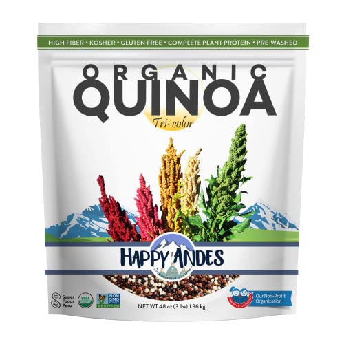 Happy Andes Tri-Color Organic Whole Grain Quinoa Non-GMO, Non Gluten, Ready to Cook Food for Oats and Seeds Recipes, Healthy Meal with Vitamins and Protein, Best Value, 3 lb