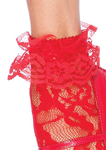 LegAvenue-Women's Ruffle Cup Lace Anklet Socks, Red, One Size