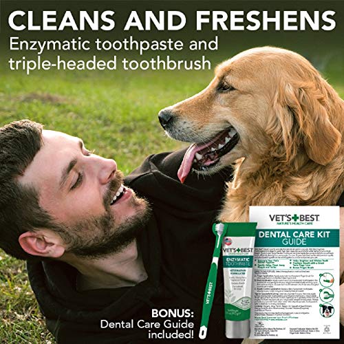Vet’s Best Dog Toothbrush and Enzymatic Toothpaste Set - Teeth Cleaning and Fresh Breath Kit with Dental Care Guide - Vet Formulated