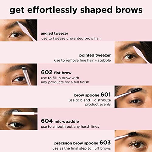 Real Techniques Brow Shaping Set, Spoolie, Brow Brushes, Tweezers, Dual-Ended Eyebrow Tools, For Styling, and Shaping Eyebrows, Get Full, Fluffy Brows, 3 Piece Set