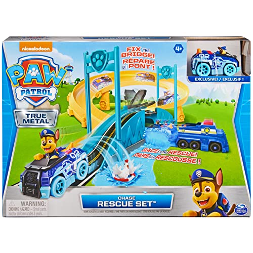 Paw Patrol, True Metal Chase Rescue Track Set with Exclusive Chase Die-Cast Vehicle, 1:55 Scale Kids Toys for Boys