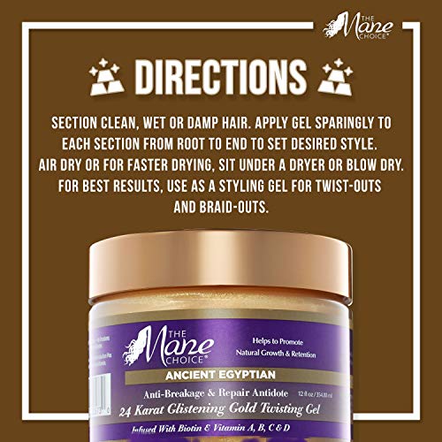 The Mane Choice Ancient Egyptian Anti-Breakage and Repair 24 Karat Gold Twisting Hair Gel, 12 Ounce