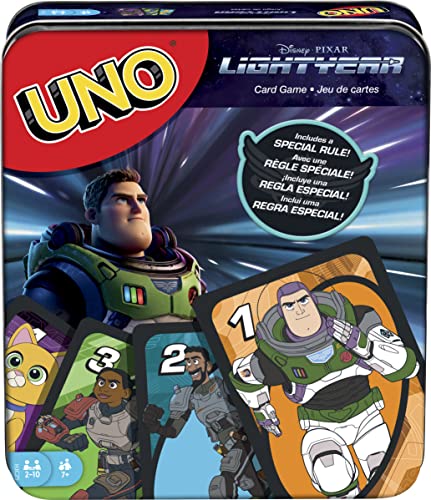 Mattel Lightyear Toys Card Game, Travel Game with Movie-Themed Deck in Collectible Tin for 2-10 Players