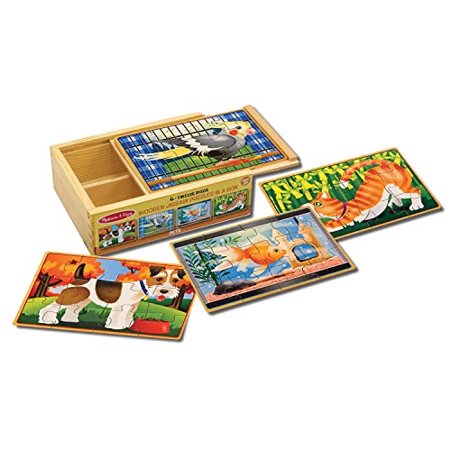Melissa and Doug Pets 4-in-1 Wooden Jigsaw Puzzles in a Storage Box (48 pcs) - FSC-Certified Materials