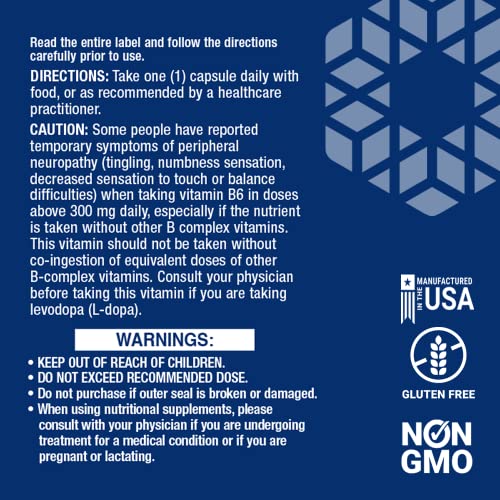 Life Extension Vitamin B6 250 mg – Glucose and Blood Sugar Supplement – For Cardiovascular and Neurological Health and Kidney and Eye Health - Gluten-Free, Non-GMO – 100 Vegetarian Capsules