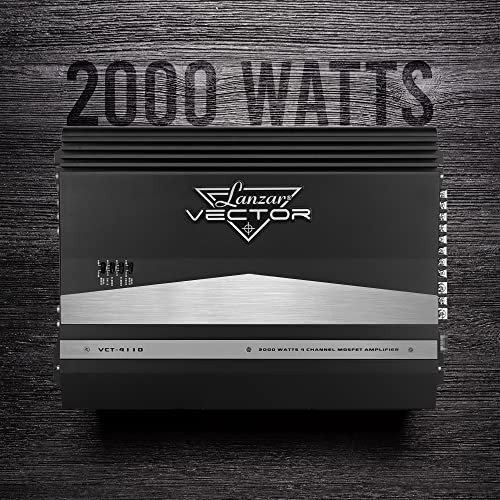 Lanzar 4-Channel High Power MOSFET Amplifier - Slim 2000 Watt Bridgeable Mono Stereo 4 Channel Car Audio Amplifier w/ Crossover FrequencyandBass Boost Control, RCA input,Line Output - Lanzar VCT4110