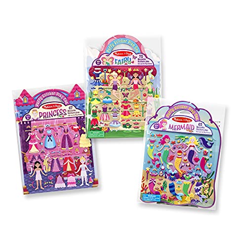 Melissa and Doug Puffy Sticker Activity Books Set: Princess, Mermaid, Fairy - 180+ Reusable Stickers - Reusable Dress Up Doll Stickers, Restickable Puffy Stickers For Kids Ages 4+