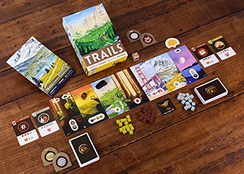 Trails, a Family and Strategy Board Game About Hiking and Outdoors by Keymaster, 2-4 players