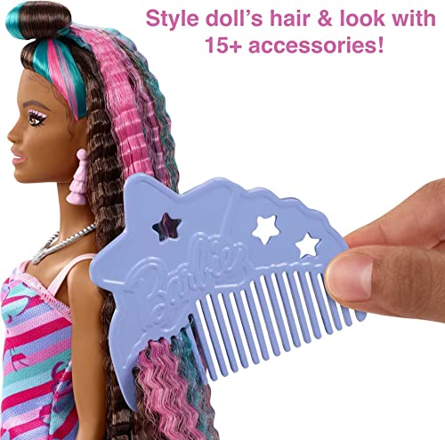 Barbie Totally Hair Butterfly-Themed Doll, 8.5 inch Fantasy Hair, Dress, 15 Hair and Fashion Play Accessories (8 with Color Change Feature) for Kids 3 Years Old and Up