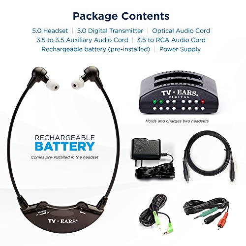 TV Ears Digital Wireless Headset System - Personal Volume Control, Quiet to Loud, Supports All TVs, Ideal for Seniors and Hearing Impaired, Infrared, Plug N' Play, No Pairing/Audio Delay, Dr Rec -11741