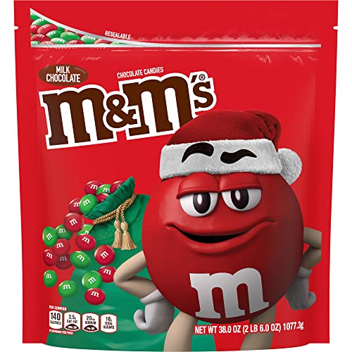 MandM'S Holiday Milk Chocolate Christmas Candy, Party Size, 38 oz Resealable Bag