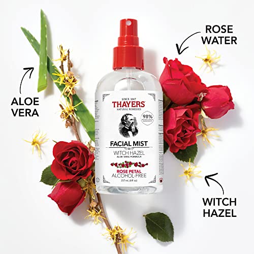THAYERS Alcohol-Free Witch Hazel Facial Mist Toner with Aloe Vera, Rose Petal, 8 Ounce