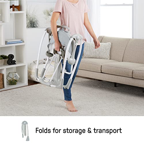 Ingenuity ConvertMe 2-in-1 Compact Portable Automatic Baby Swing and Infant Seat, Battery-Powered Vibrations, Nature Sounds, 0-9 Months 6-20 lbs (Raylan)