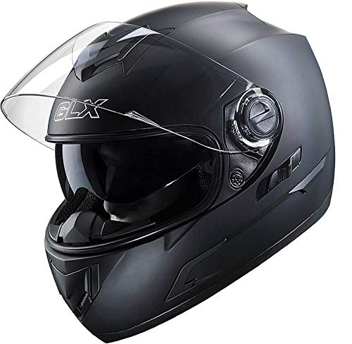 GLX GX15 Lightweight Full Face Motorcycle Street Bike Helmet with Internal Sun Visor DOT Approved (Matte Black, Small)