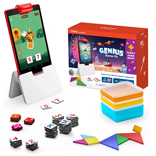 Osmo-Genius Starter Kit for Fire Tablet + Family Game Night-7 Educational Learning Games for Spelling,Math and more-Ages 6-10-STEM Toy Gifts- 6 7 8 9 10(Osmo Fire Tablet Base Included-Amazon Exclusive)