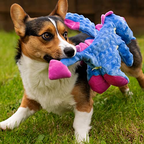 goDog Dragons Squeaker Plush Pet Toy for Dogs and Puppies, Soft and Durable, Tough and Chew Resistant, Reinforced Seams - Periwinkle, Large