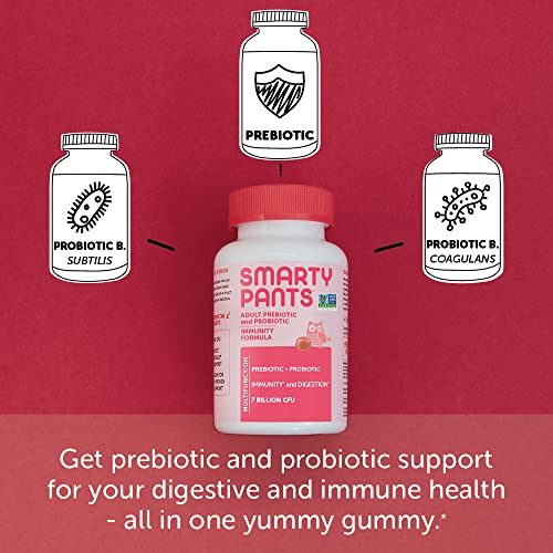 SmartyPants Adult Probiotic Immunity Gummies: Prebiotics and Probiotics for Immune Support and Digestive Comfort, Strawberry Crème, Vegan Gummy Vitamins, 60 Count, 30 Day Supply, No Refrigeration Required