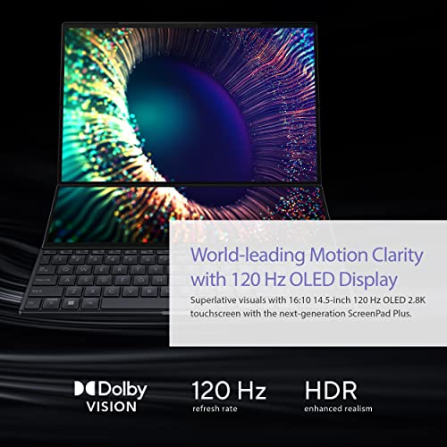 ASUS ZenBook 14 Laptop, 14.5” OLED FHD NanoEdge Bezel Display, Intel Core™ i7-12700H, 16GB LPDDR4X RAM, 1TB SSD, Windows 11 Home, UX8402ZE-DB74T, Tech Black