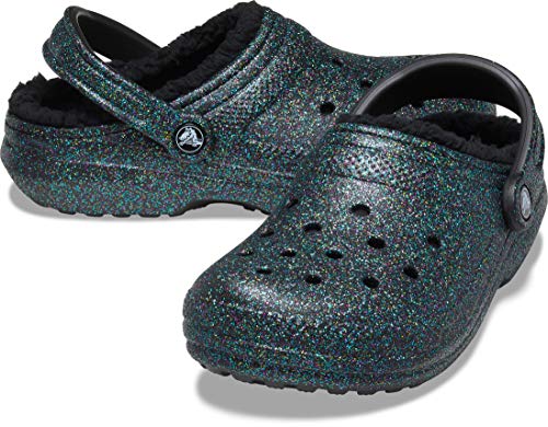 Crocs unisex adult Men's and Women's Classic Lined | Fuzzy Slippers Clog, Starry Skies Glitter, 7 Women 5 Men US