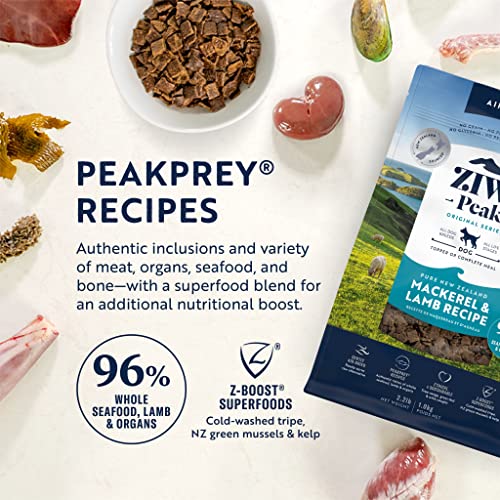 ZIWI Peak Air-Dried Dog Food – All Natural, High Protein, Grain Free and Limited Ingredient with Superfoods, Mackerel and Lamb, 2.2 Pound (Pack of 1)