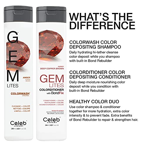 Celeb Luxury, Professional Semi-Permanent Hair Color Depositing Shampoo, Gem Lites Amber Colorwash, 8.25 Fl Oz (Pack of 1)