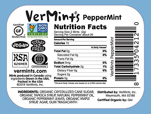 VerMints Organic PepperMints, 1.41oz Tins (Pack of 6)