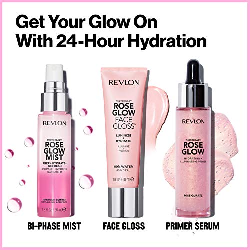 Face Primer by Revlon, PhotoReady Face Gloss Rose Glow, Face Makeup for All Skin Types, Hydrates, Illuminates and Moisturizes, Infused with Glycerin and Olive Oil Extract, 80% Water, 1 Fl Oz