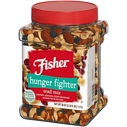 Fisher Snack Hunger Fighter Trail Mix, 38 Ounces, Peanuts, Almonds, Dried Sweetened Cranberries, Soy Nuts