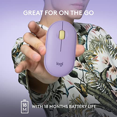 Logitech Pebble Wireless Mouse with Bluetooth or 2.4 GHz Receiver, Silent, Slim Computer Mouse with Quiet Clicks, for Laptop/Notebook/iPad/PC/Mac/Chromebook - Lavender Lemonade