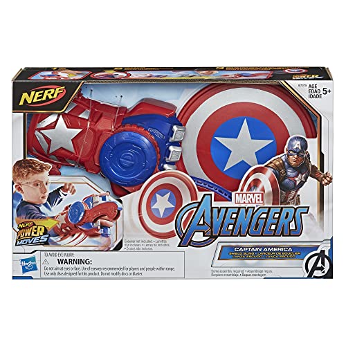 Avengers NERF Power Moves Marvel Captain America Shield Sling NERF Disc-Launching Toy for Kids Roleplay, Toys for Kids Ages 5 and Up (Amazon Exclusive)
