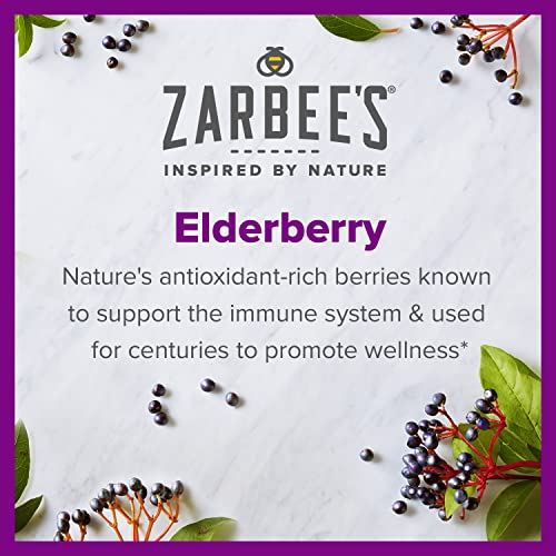 Zarbee's Elderberry Gummy Daily Immune Support Supplement with Vitamins A, C, D, E and Zinc, Black Elderberry Fruit Extract, Natural Berry Flavor, 42 Count