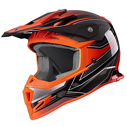 GLX GX23 Dirt Bike Off-Road Motocross ATV Motorcycle Full Face Helmet for Men Women, DOT Approved (Sear Orange, Medium)