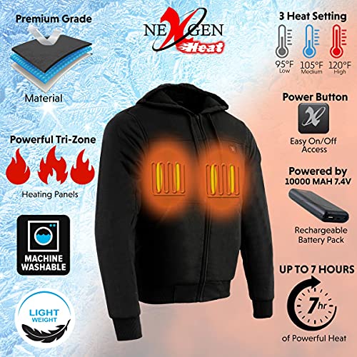 Nexgen Heat MPM1713 Men's Black 'Heated' Hoodie with Front and Back Heated Elements - Medium