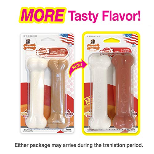 Nylabone Classic Power Chew Toys Twin Pack - Dog Toys for Aggressive Chewers - Tough and Durable Dog Bones for Medium Dogs - Bacon and Chicken Flavors, Medium/Wolf (2 Count)