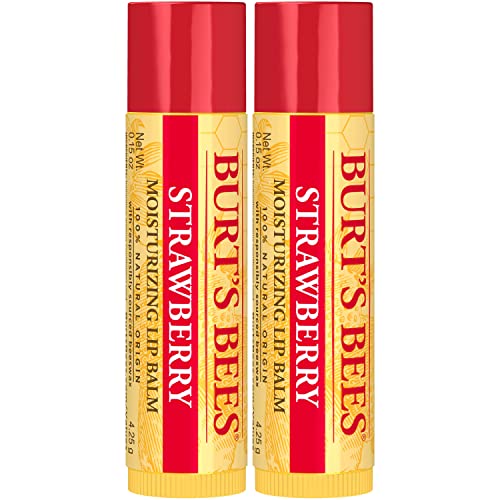 Burt's Bees Mothers Day Lip Balm Gifts for Mom, Moisturizing Lip Care, for All Day Hydration, 100% Natural, Strawberry (2 Pack)