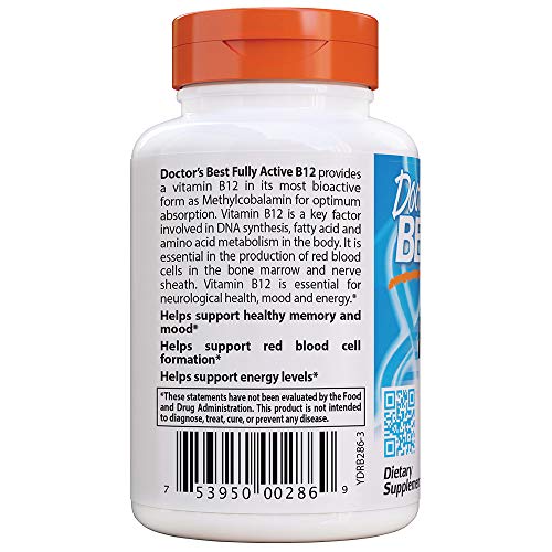 Doctor's Best Fully Active B12 1500 mcg, Non-GMO, Vegan, Gluten Free, Supports Healthy Memory, Mood and Circulation, 60 Count