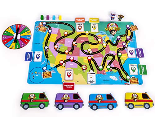 Far Out Toys Ryan’s World Road Trip Board Game, A Journey Through All 50 US States, Educational Adventure, Cities, Towns, Geography, Collectible Micro Figures and Cards, Surprise Suitcase Tiles, Ages 3+