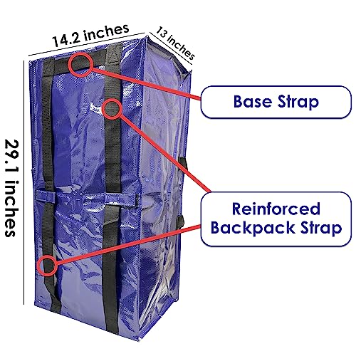 Innovative Haus Extra Large Heavy Duty Blue Moving Bag with Zipper and Strong Handles. Durable Backpack Straps On the Bottom. Space Saving Design Folds Flat for Easy Storage. Perfect for College Dorm Rooms. Great Alternative to Moving Box. 4 Pack