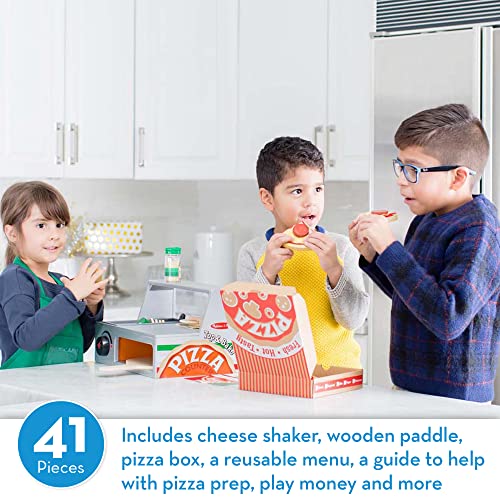 Melissa and Doug Top and Bake Wooden Pizza Counter Play Set (41 Pcs) - Pizza Toy Wooden Play Food Set, Pretend Pizza Sets For Kids Ages 3+