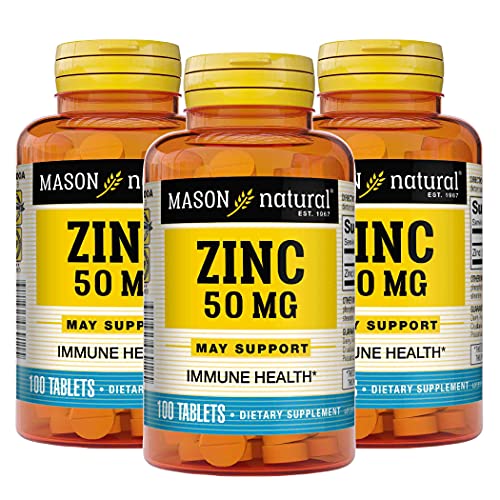 Mason Natural Zinc 50 mg - Improved Immune System Function, Supports Antioxidant Health, Aids Absorption of B Vitamins, 100 Tablets (Pack of 3)