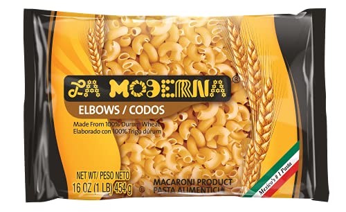 La Moderna Elbow Pasta, Noodles, Durum Wheat, Protein, Fiber, Vitamins, 16 Oz, Pack of 20