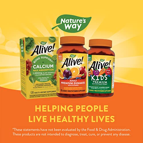 Nature’s Way Alive! Premium Adult Gummy Multivitamins, Essential Vitamins and Minerals, Supports Whole Body Wellness*, Vegetarian, Grape and Cherry Flavored, 90 Gummies