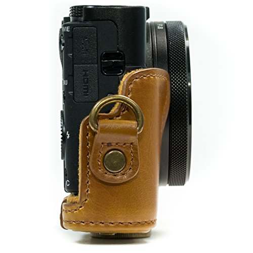MegaGear MG286 Sony Cyber-shot DSC-RX100 VI, DSC-RX100 V, DSC-RX100 IV, DSC-RX100 III Ever Ready Leather Camera Case with Strap - Light Brown