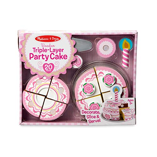 Melissa and Doug Triple-Layer Party Cake Wooden Play Food Set - Birthday Cake Pretend Food Play Set For Toddlers, Kids Ages 3+