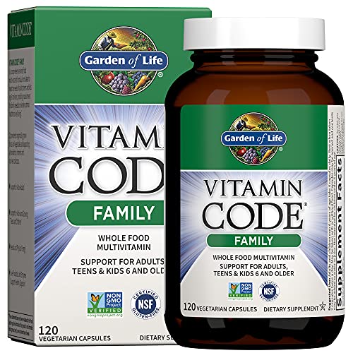 Garden of Life Multivitamin for Women, Men and Kids Age 6 and up, Vitamin Code Family Multi - 120 Vegetarian Capsules, Whole Food Vitamins, Food Blend and Probiotics, Gluten Free Dietary Supplements