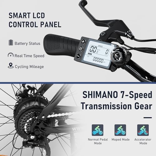 HITWAY Electric Bike for Adults, 26' × 2.125/3.0/4.0 Fat Tire E Bike 12Ah/15Ah Removable Electric Bicycle, 500W/750W Mountain Bike Snow Beach Bicycle with 7 Gears